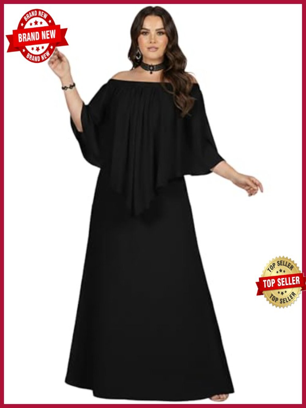 Plus Size Black Maxi Dress Formal Floor Length Off Shoulder gown